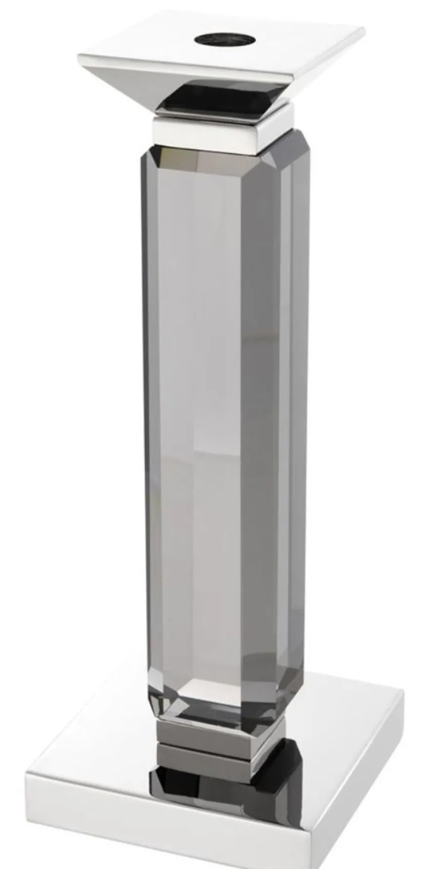 Casa Padrino Luxus Kerzenhalter 3er Set - Kristallglas Metall Grau / Silber - 12 x 12 x H. 30/43/57 cm