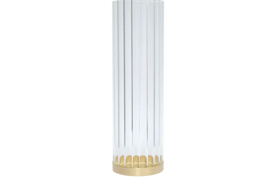 Casa Padrino Luxus Kerzenhalter Gold Ø 10 x H. 30-33 cm - Kerzenhalter aus massivem gebürstetem Messing mit Glaszylinder - Luxus Deko Accessoires