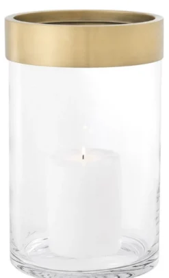 Casa Padrino Luxus Kerzenleuchter Antik Messing Ø 20 x H. 31,5 cm - Runder Glas Kerzenleuchter mit Aluminium Ring - Luxus Kollektion