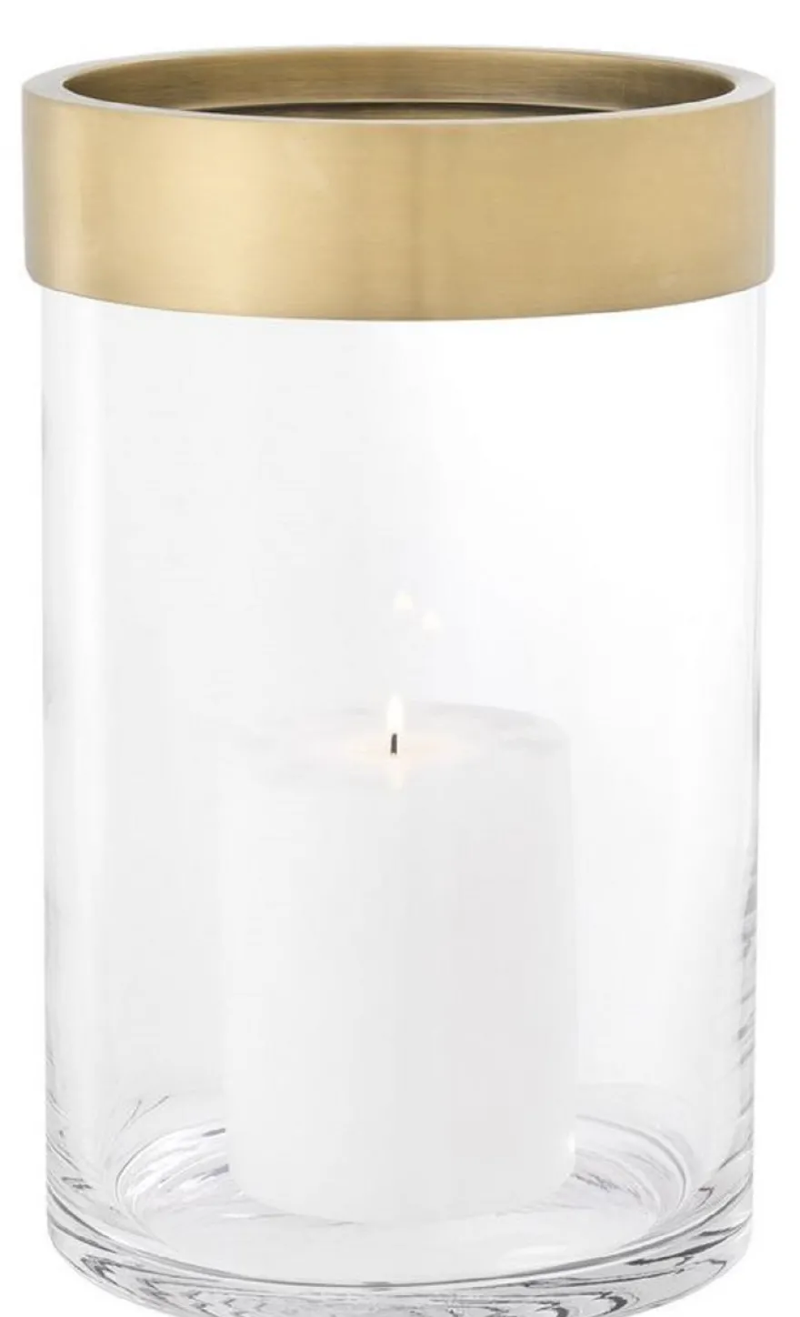 Casa Padrino Luxus Kerzenleuchter Antik Messing Ø 20 x H. 31,5 cm - Runder Glas Kerzenleuchter mit Aluminium Ring - Luxus Kollektion