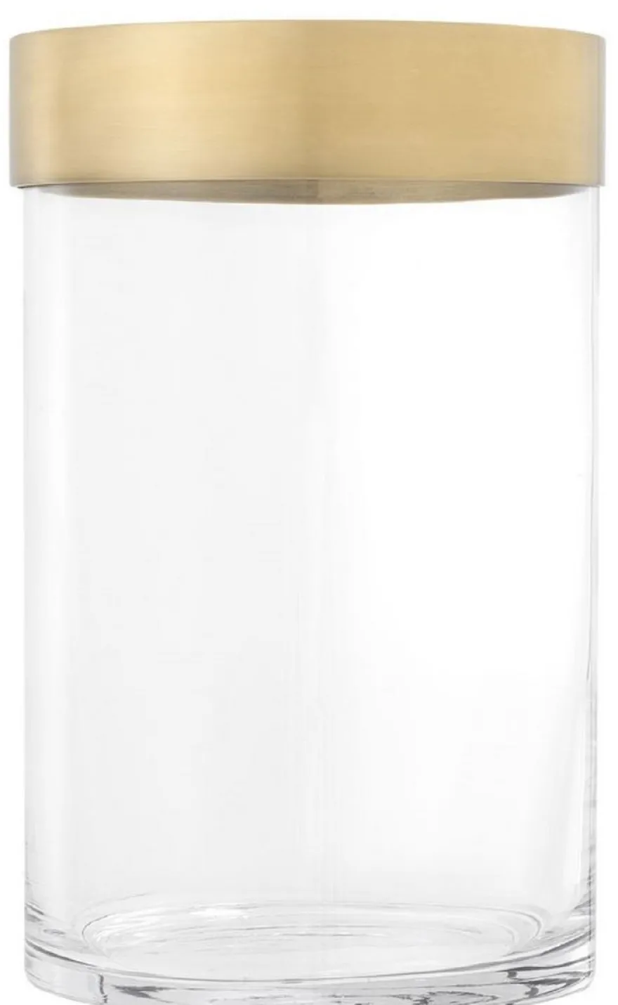 Casa Padrino Luxus Kerzenleuchter Antik Messing Ø 20 x H. 31,5 cm - Runder Glas Kerzenleuchter mit Aluminium Ring - Luxus Kollektion