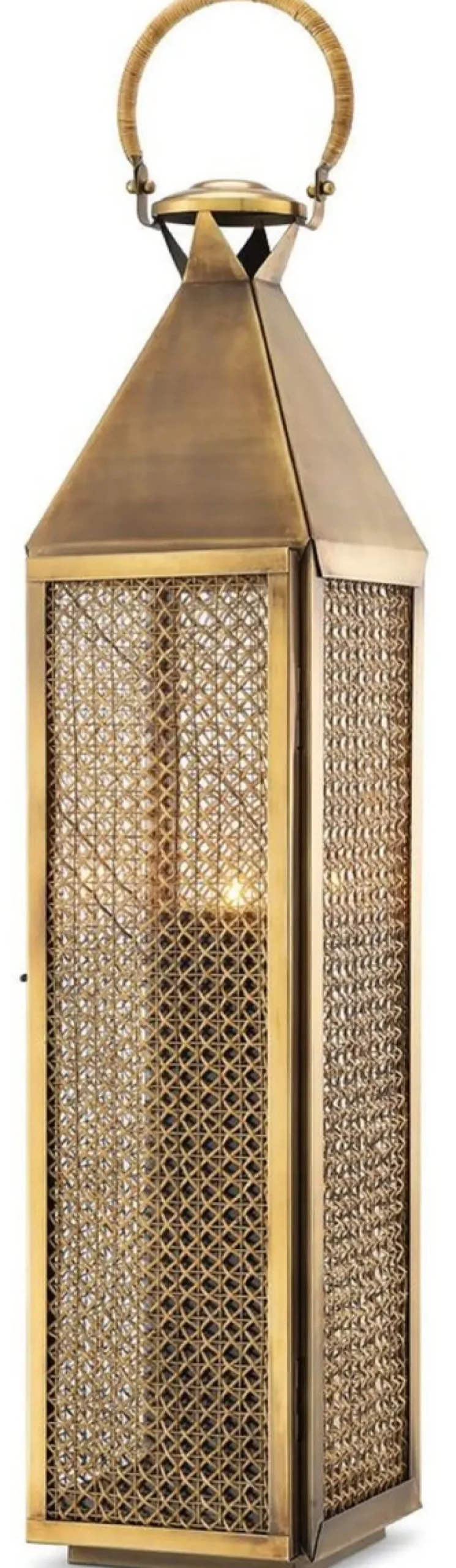 Casa Padrino Luxus Kerzenleuchter Vintage Messing 23 x 24 x H. 114 cm - Edelstahl Laterne mit Tragegriff - Gastronomie Accessoires - Restaurant Accessoires - Hotel Accessoires - Deko Accessoires