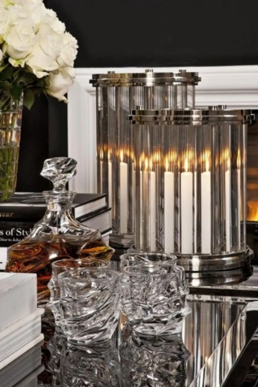 Casa Padrino Luxus Kerzenleuchter Silber Ø 26 x H. 41,5 cm - Designer Windlicht - Hotel & Restaurant Accessoires - Luxus Deko Accessoires