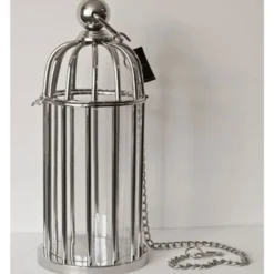 Casa Padrino Luxus Kerzenleuchter Messing vernickelt im Vogelkäfig Design 21 x H. 48 cm - Hotel Restaurant Accessoires Windlicht Ständer Hurricane