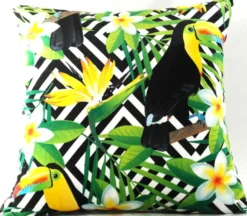 Casa Padrino Luxus Kissen California Parrots & Flowers Mehrfarbig 45 x 45 cm - Edles Deko Kissen aus feinstem Samtstoff