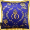 Casa Padrino Luxus Kissen Harald Glööckler Pompöös Blau / Gold mit Krone und Strass Steinen 50 x 50 cm