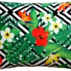 Casa Padrino Luxus Kissen Miami Flowers Schwarz / Weiß / Mehrfarbig 35 x 55 cm - Feinster Samtstoff - Wohnzimmer Deko Zierkissen