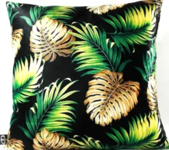 Casa Padrino Luxus Kissen San Francisco Palm Leaves Schwarz / Mehrfarbig 45 x 45 cm - Feinster Samtstoff - Wohnzimmer Deko Accessoires