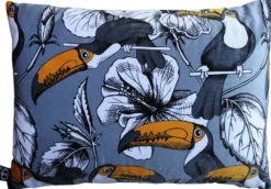 Casa Padrino Luxus Kissen Toronto Parrots Grau / Mehrfarbig 35 x 55 cm - Feinster Samtstoff - Luxus Qualität