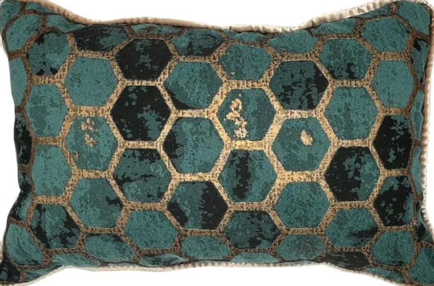 Casa Padrino Luxus Kissen Türkis / Gold 55 x 35 cm - Deko Kissen - Rechteckiges Zierkissen - Wohnzimmer Deko - Luxus Deko Accessoires - Luxus Deko