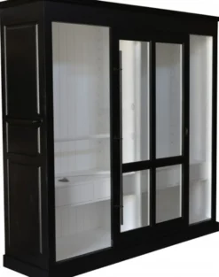 Casa Padrino Luxus Kleiderschrank Haute Couture Schwarz / Weiß B 226 x H 220 cm - Art Deco Jugendstil Schlafzimmer Schrank