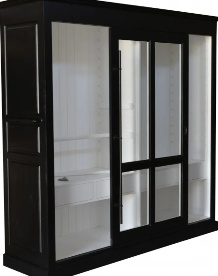 Casa Padrino Luxus Kleiderschrank Haute Couture Schwarz / Weiß B 226 x H 220 cm - Art Deco Jugendstil Schlafzimmer Schrank