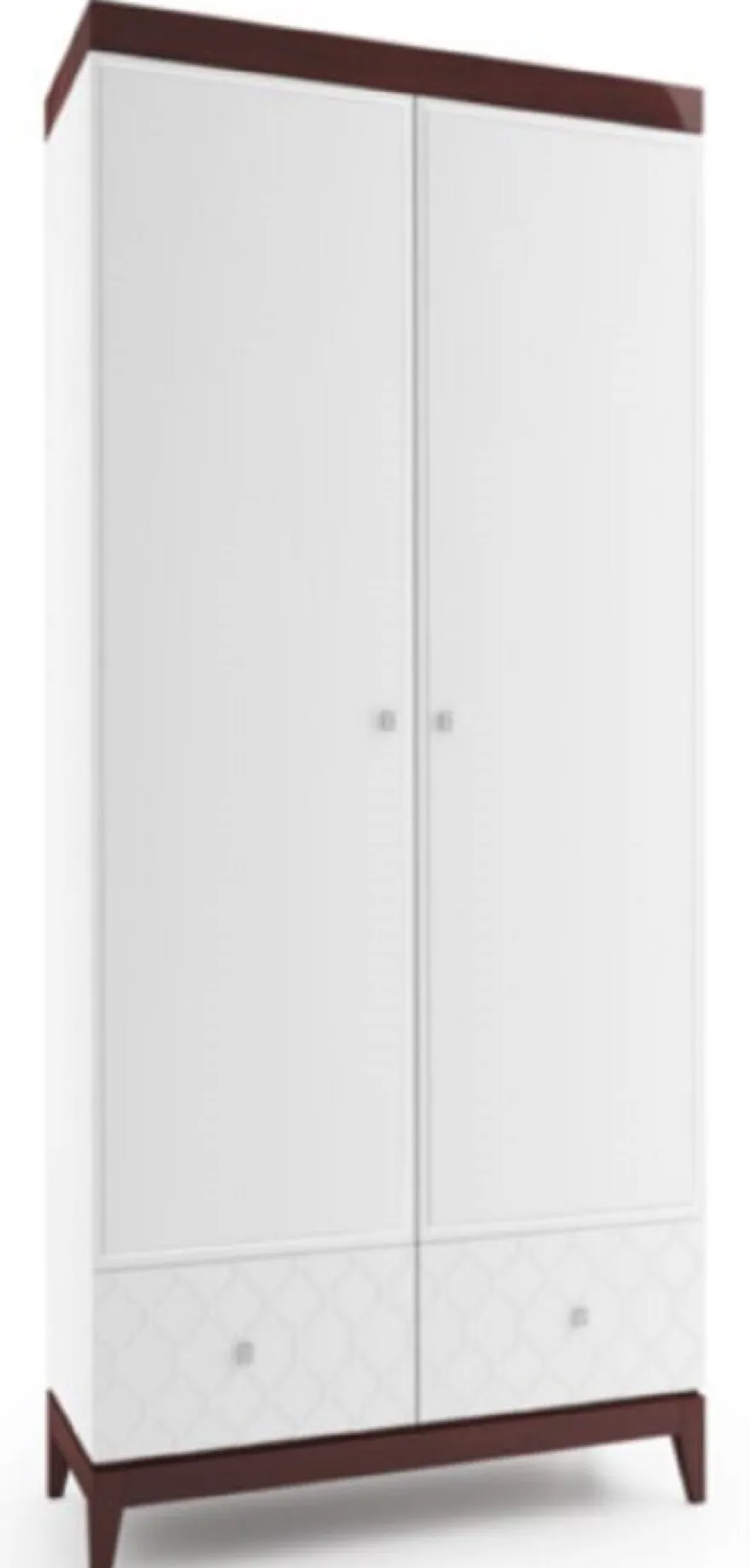 Casa Padrino Luxus Kleiderschrank Weiß / Hochglanz Braun 111,2 x 60 x H. 205 cm - Massivholz Schlafzimmerschrank mit 2 Türen und 2 Schubladen - Schlafzimmermöbel
