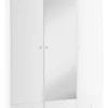 Casa Padrino Luxus Kleiderschrank Weiß / Hochglanz Braun 171,4 x 60 x H. 205 cm - Massivholz Schlafzimmerschrank mit Spiegel - Schlafzimmermöbel