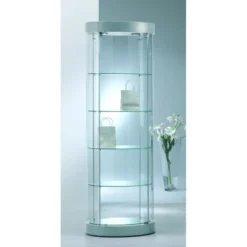 Casa Padrino Luxus Klein-Oval-Ladenvitrine 65 x 44 cm H. 190 cm mit 2 LED-Spots - Ladeneinrichtung - Boutique Möbel - Made in Italy