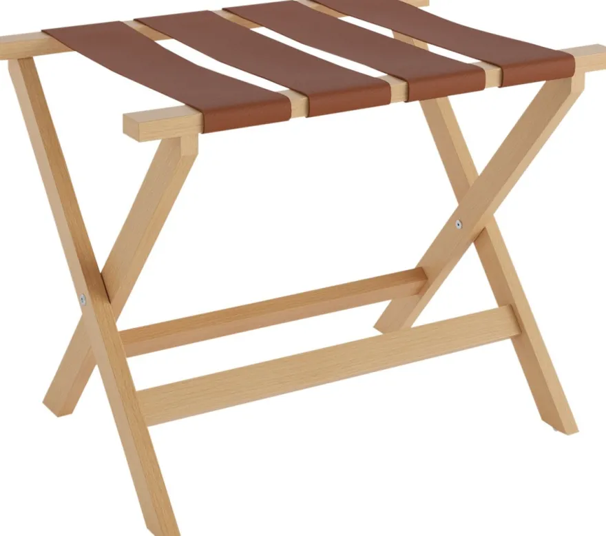 Casa Padrino Luxus Kofferständer Gepäckablage aus Buchenholz und Kunstleder in Naturfarben / Braun 70 x 50 x H. 59 cm
