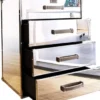 Casa Padrino Luxus Kommode im Koffer Design Silber 52 x 43 x H. 75 cm - Handgefertigte verspiegelte Aluminium Kommode mit 4 Schubladen und Rollen - Wohnzimmer & Büro Möbel
