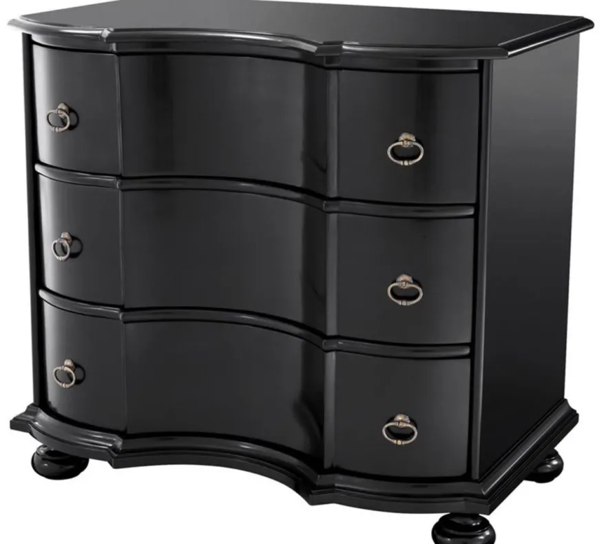 Casa Padrino Luxus Kommode mit 3 Schubladen Schwarz / Antik Messing 94 x 60 x H. 87 cm - Luxus Qualität