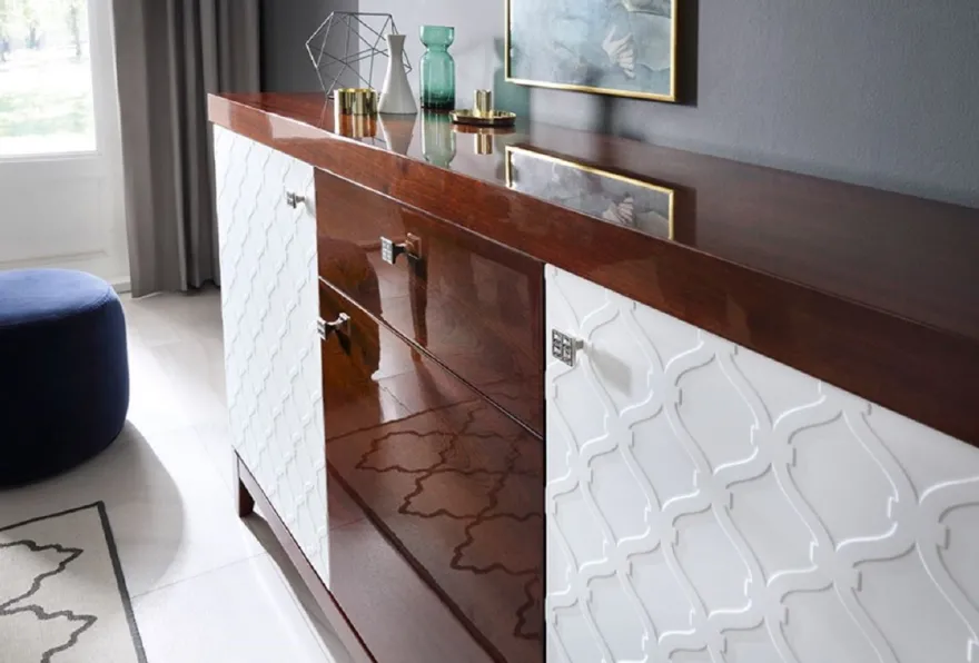 Casa Padrino Luxus Kommode mit 3 Türen und Schublade Weiß / Hochglanz Braun 171,4 x 45 x H. 96,6 cm - Luxus Möbel