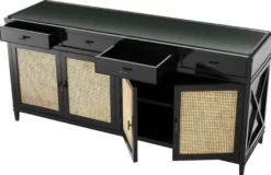 Casa Padrino Luxus Kommode Schwarz / Naturfarben 200 x 56 x H. 92,5 cm - Limited Edition