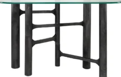 Casa Padrino Luxus Konsole Antik Schwarz 140 x 45 x H. 81 cm - Aluminium Konsolentisch mit Glasplatte - Luxus Möbel - Wohnzimmer Möbel - Luxus Einrichtung - Wohnzimmer Einrichtung