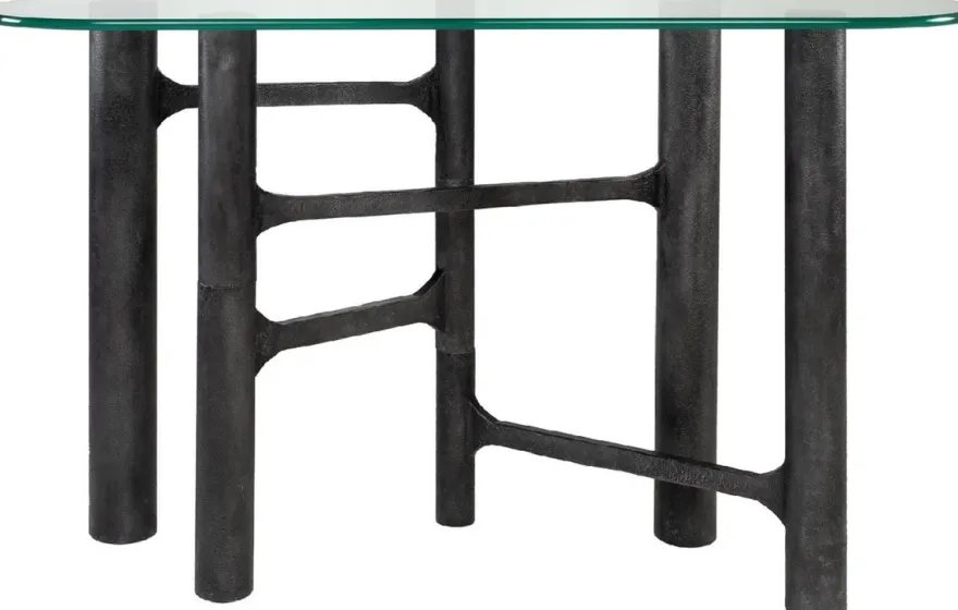 Casa Padrino Luxus Konsole Antik Schwarz 140 x 45 x H. 81 cm - Aluminium Konsolentisch mit Glasplatte - Luxus Möbel - Wohnzimmer Möbel - Luxus Einrichtung - Wohnzimmer Einrichtung