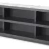 Casa Padrino Luxus Konsole Anthrazitgrau / Weiß / Fliederfarben 220 x 35 x H. 60,5 cm - Edler Konsolentisch mit 3 Regalen und Marmorplatten - Massivholz Regalschrank - Luxus Wohnzimmer Möbel