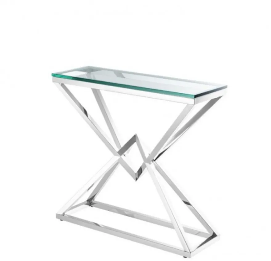 Casa Padrino Luxus Konsole aus poliertem Stahl und klarem Glas 90 x 30 x H. 82 cm