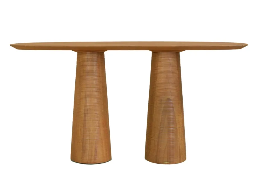 Casa Padrino Luxus Konsole Braun 160 x 40 x H. 80 cm - Massivholz Konsolentisch im warmen Bernsteinton mit skulptural gestalteter Front - Luxus Möbel