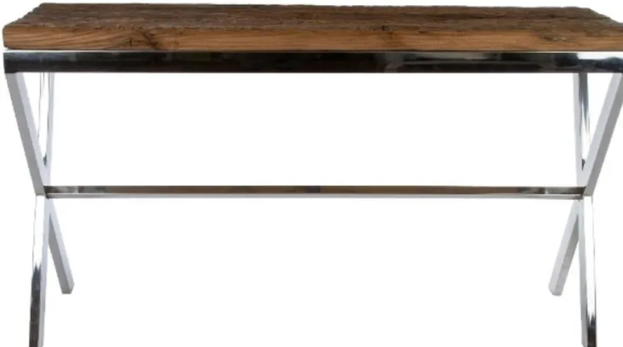 Casa Padrino Luxus Konsole Braun / Silber 140 x 40 x H. 80 cm - Konsolentisch mit rustikaler Oberfläche und zusätzlicher Glasplatte