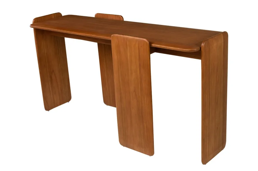Casa Padrino Luxus Konsole Braun 155 x 50 x H. 80 cm - Massivholz Konsolentisch im warmen Bernsteinton mit weich gerundeten Formen - Luxus Möbel