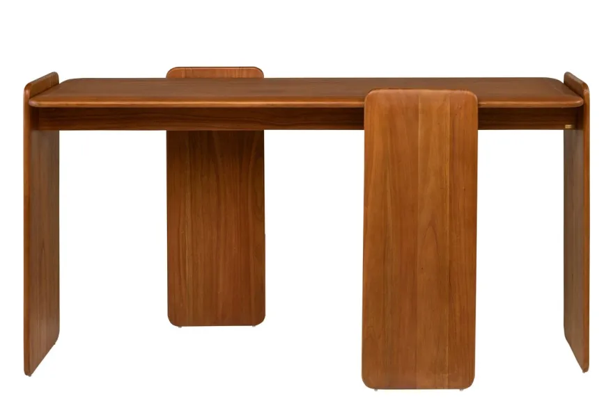Casa Padrino Luxus Konsole Braun 155 x 50 x H. 80 cm - Massivholz Konsolentisch im warmen Bernsteinton mit weich gerundeten Formen - Luxus Möbel