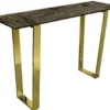 Casa Padrino Luxus Konsole Braun / Gold 122 x 36 x H. 76 cm - Moderner Konsolentisch mit synthetischer Marmorplatte und Stahlbeinen - Wohnzimmer Möbel