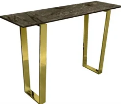 Casa Padrino Luxus Konsole Braun / Gold 122 x 36 x H. 76 cm - Moderner Konsolentisch mit synthetischer Marmorplatte und Stahlbeinen - Wohnzimmer Möbel