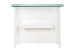 Casa Padrino Luxus Konsole Cremeweiß 105 x 30 x H. 83,5 cm - Großer handgefertigter Keramik Konsolentisch mit Platte aus strukturiertem Klarglas - Luxus Möbel
