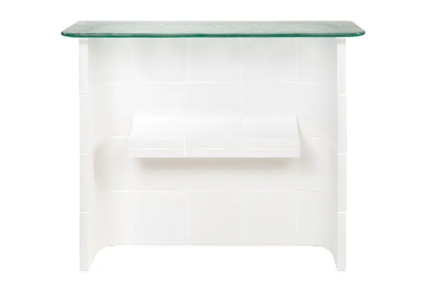 Casa Padrino Luxus Konsole Cremeweiß 105 x 30 x H. 83,5 cm - Großer handgefertigter Keramik Konsolentisch mit Platte aus strukturiertem Klarglas - Luxus Möbel