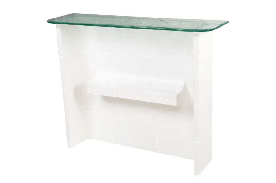 Casa Padrino Luxus Konsole Cremeweiß 105 x 30 x H. 83,5 cm - Großer handgefertigter Keramik Konsolentisch mit Platte aus strukturiertem Klarglas - Luxus Möbel
