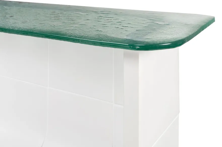 Casa Padrino Luxus Konsole Cremeweiß 105 x 30 x H. 83,5 cm - Großer handgefertigter Keramik Konsolentisch mit Platte aus strukturiertem Klarglas - Luxus Möbel