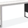 Casa Padrino Luxus Konsole Creme / Silber 120 x 40 x H. 64 cm - Rechteckiger Edelstahl Konsolentisch mit gemustertem Echtleder - Luxus Möbel