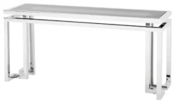Casa Padrino Luxus Konsole Edelstahl und getöntes Glas 160 x 45 x H. 76 cm - Konsolentisch für ein stilvolles Ambiente