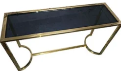 Casa Padrino Luxus Konsole Gold / Schwarz 140 x 45 x H. 78 cm - Edelstahl Konsolentisch mit getönter Glasplatte