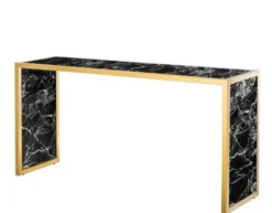 Casa Padrino Luxus Konsole Gold mit schwarzem Kunstmarmor - 150 x 40 x H. 75 cm