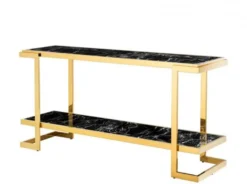 Casa Padrino Luxus Konsole Gold 150 x 40 x H. 76 cm - Konsole aus rostfreiem Stahl und Kunstmarmor