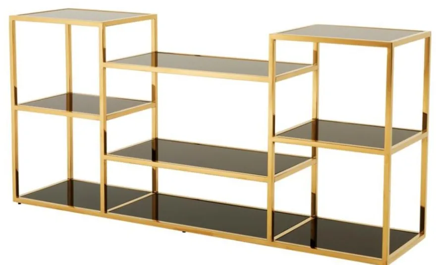 Casa Padrino Luxus Konsole gold mit schwarzem Glas 160 x 38 x H. 75 cm - Designer Kollektion