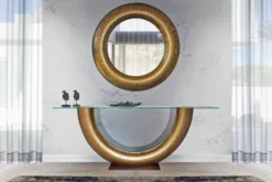 Casa Padrino Luxus Konsole Gold / Dunkelbraun 230 x 45 x H. 86 cm - Konsolentisch mit Glasplatte - Wohnzimmer Möbel - Hotel Möbel - Luxus Kollektion