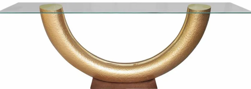 Casa Padrino Luxus Konsole Gold / Dunkelbraun 230 x 45 x H. 86 cm - Konsolentisch mit Glasplatte - Wohnzimmer Möbel - Hotel Möbel - Luxus Kollektion