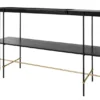 Casa Padrino Luxus Konsole Gold / Schwarz 140 x 40 x H. 90 cm - Konsolentisch mit gebürstetem Edelstahlgestell und schwarzen Eichenfurnier Flächen - Luxus Möbel