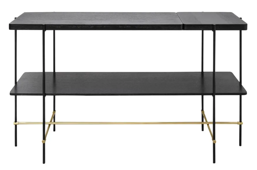 Casa Padrino Luxus Konsole Gold / Schwarz 140 x 40 x H. 90 cm - Konsolentisch mit gebürstetem Edelstahlgestell und schwarzen Eichenfurnier Flächen - Luxus Möbel