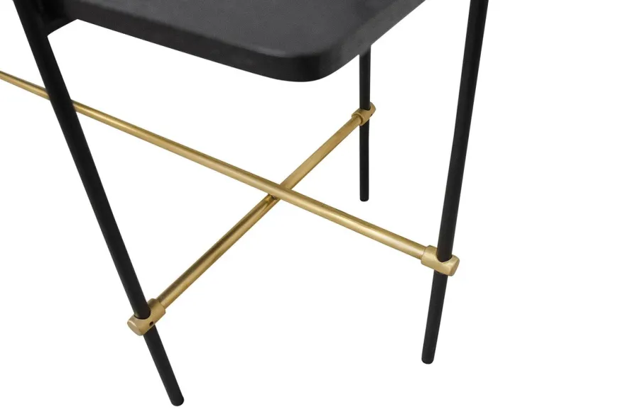 Casa Padrino Luxus Konsole Gold / Schwarz 140 x 40 x H. 90 cm - Konsolentisch mit gebürstetem Edelstahlgestell und schwarzen Eichenfurnier Flächen - Luxus Möbel
