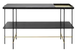 Casa Padrino Luxus Konsole Gold / Schwarz 140 x 40 x H. 90 cm - Konsolentisch mit gebürstetem Edelstahlgestell und schwarzen Eichenfurnier Flächen - Luxus Möbel